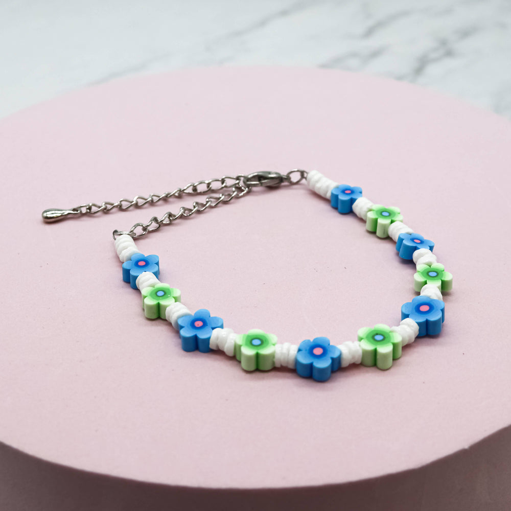 Natalia - Puka Shell Anklet Bracelet with Fimo Daisy Beads - PC