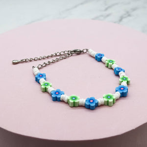 Natalia - Puka Shell Anklet Bracelet with Fimo Daisy Beads - PC