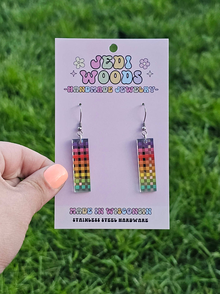 Rainbow Plaid Bar Earrings