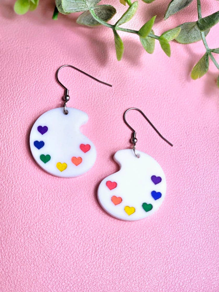 Rainbow Paint Pallet Earrings, Subtle Pride Earrings, Queer