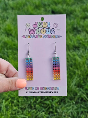 Rainbow Plaid Bar Earrings