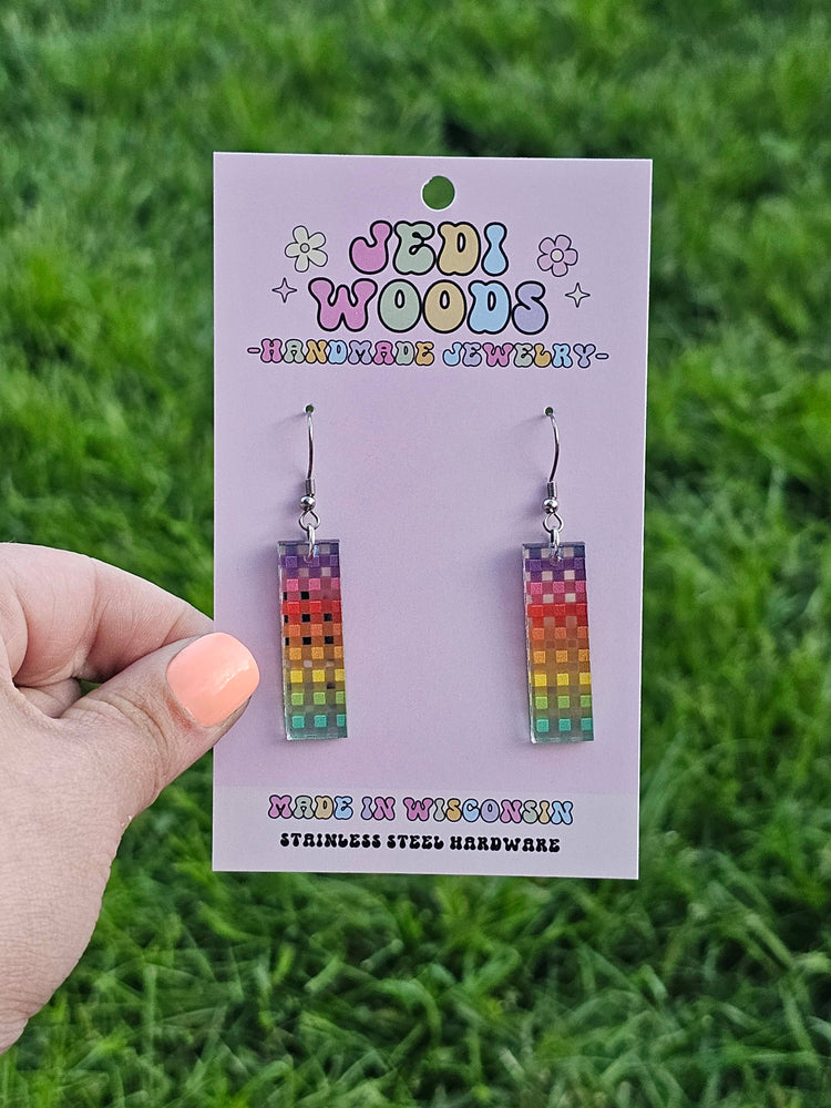 Rainbow Plaid Bar Earrings