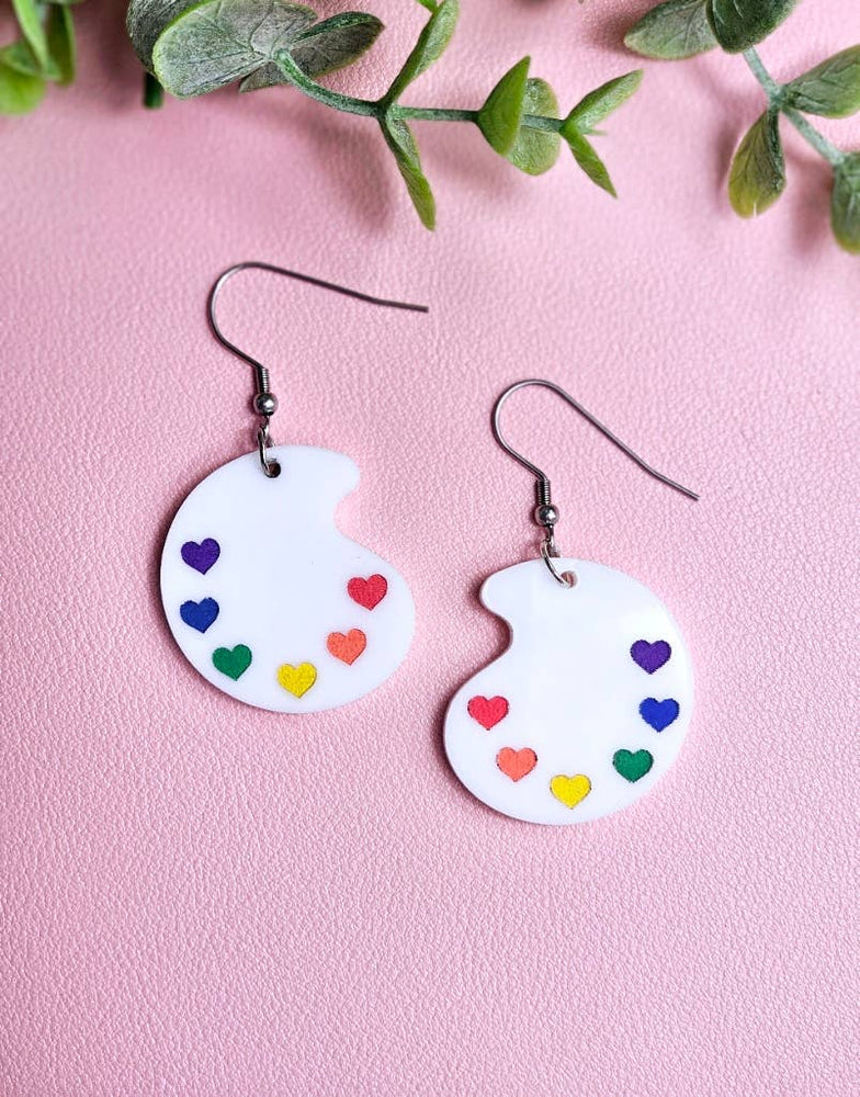 Rainbow Paint Pallet Earrings, Subtle Pride Earrings, Queer