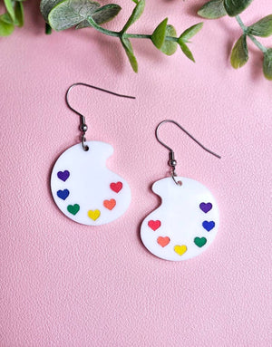 Rainbow Paint Pallet Earrings, Subtle Pride Earrings, Queer