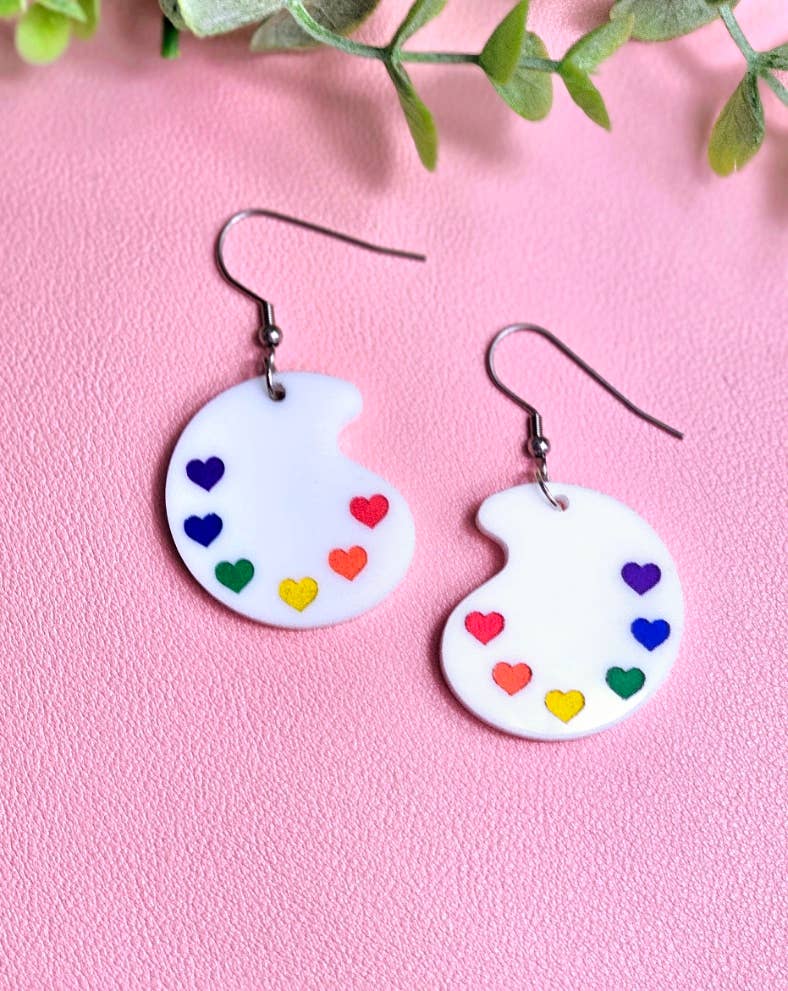 Rainbow Paint Pallet Earrings, Subtle Pride Earrings, Queer