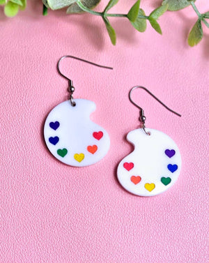 Rainbow Paint Pallet Earrings, Subtle Pride Earrings, Queer