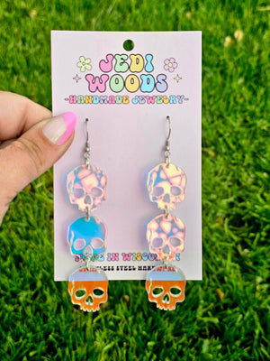 Triple Iridescent Skull Statement Earrings