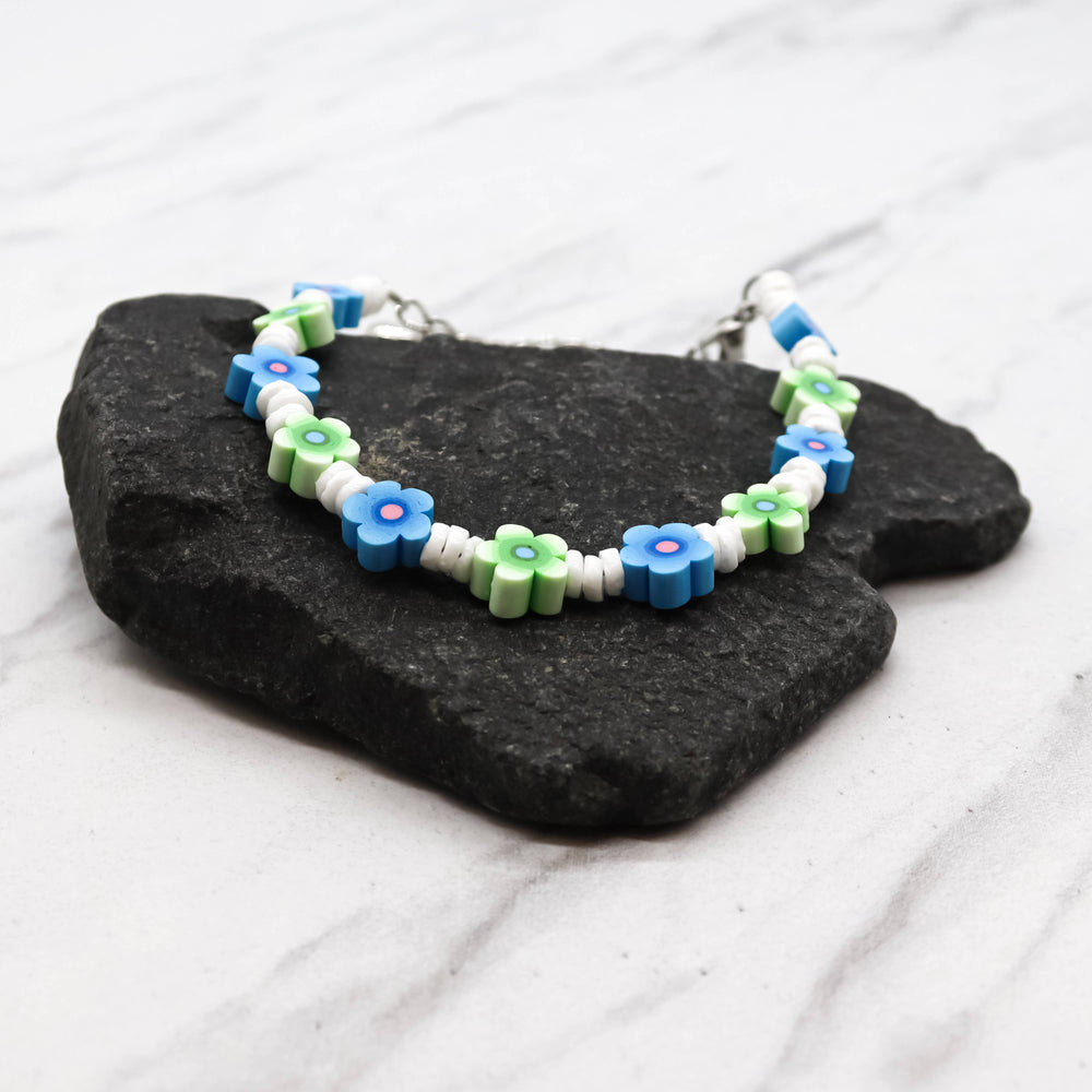 Natalia - Puka Shell Anklet Bracelet with Fimo Daisy Beads - PC
