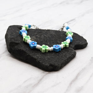 Natalia - Puka Shell Anklet Bracelet with Fimo Daisy Beads - PC
