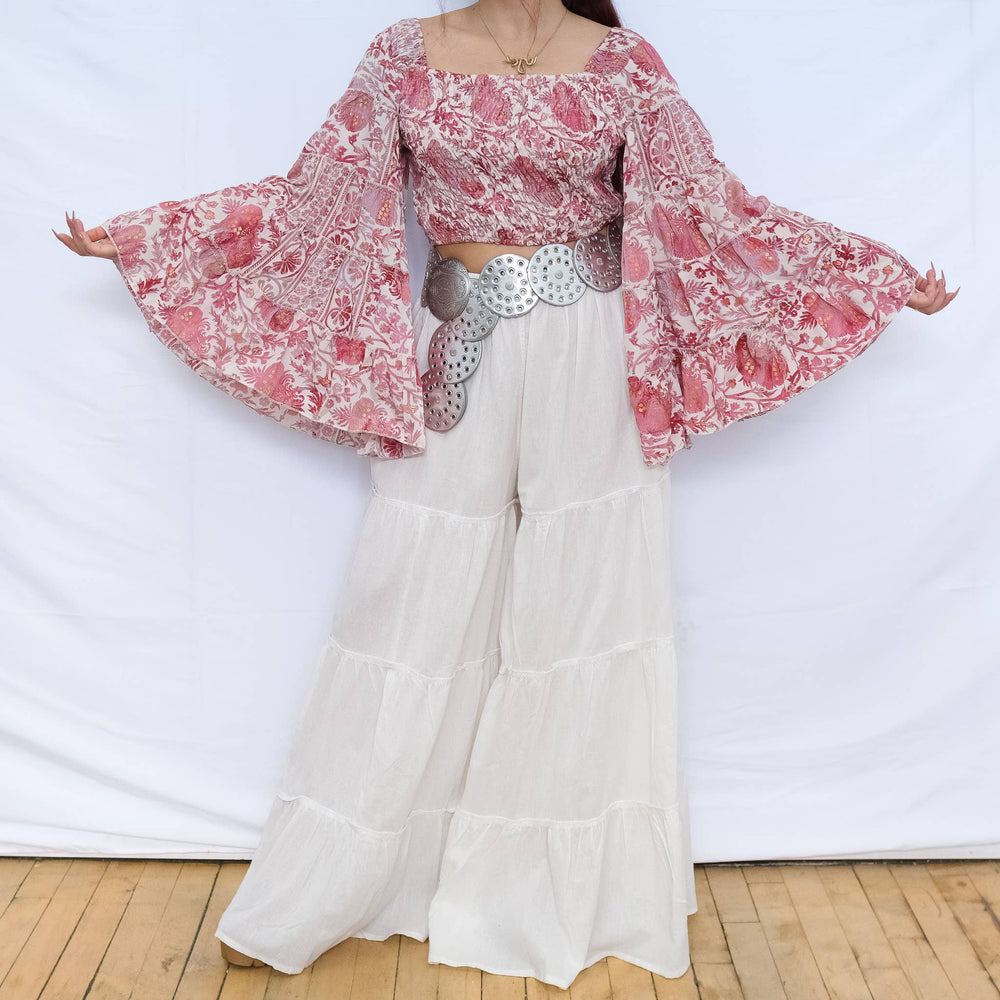 Bohemian Flowy Long Ruffle Sleeve Top