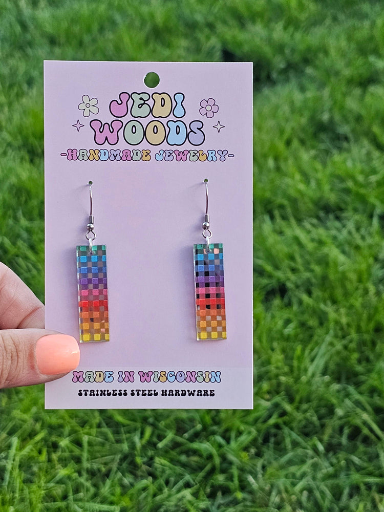 Rainbow Plaid Bar Earrings