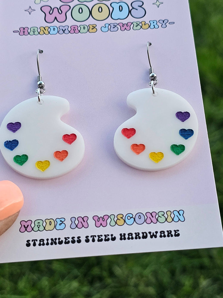 Rainbow Paint Pallet Earrings, Subtle Pride Earrings, Queer
