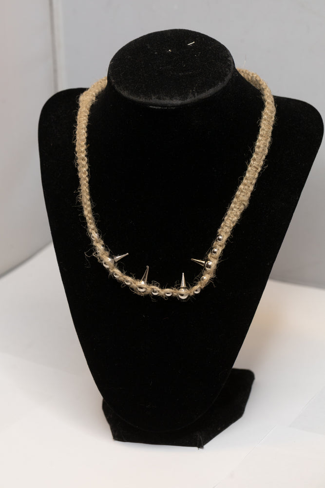 Natural Hemp Choker with Silver Spikes
