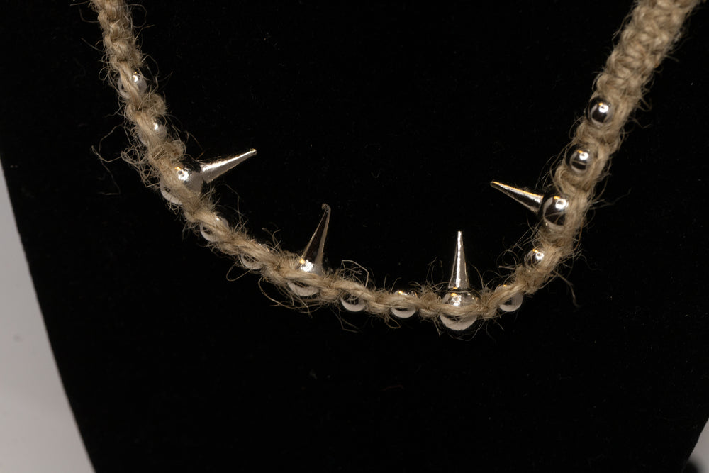 Natural Hemp Choker with Silver Spikes