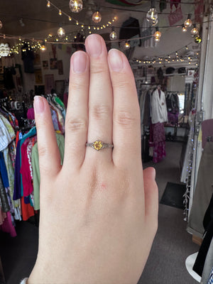 Vintage Sterling Silver Citrine Prong Ring Size 8