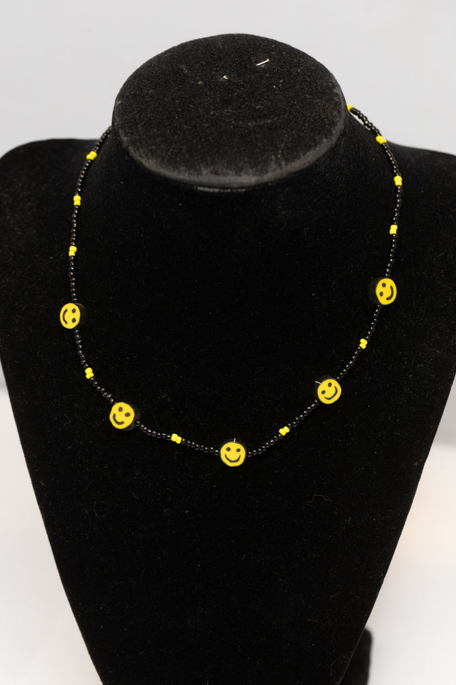 Black & Yellow Smiley Face Beaded Choker Necklace
