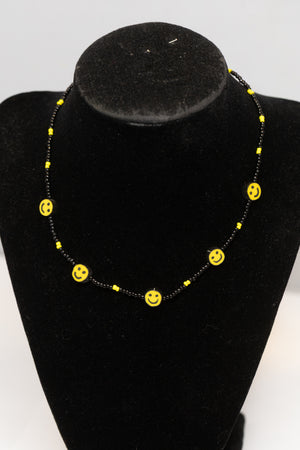 Black & Yellow Smiley Face Beaded Choker Necklace