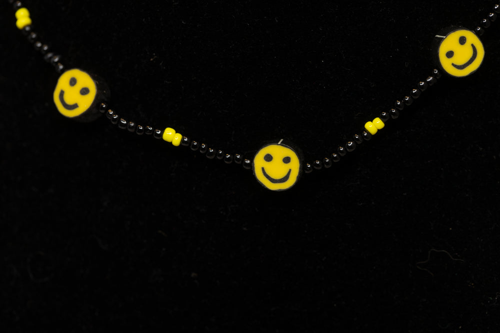Black & Yellow Smiley Face Beaded Choker Necklace
