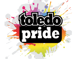 Logo with 'toledo pride' text on a colorful splatter background