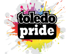 Logo with 'toledo pride' text on a colorful splatter background