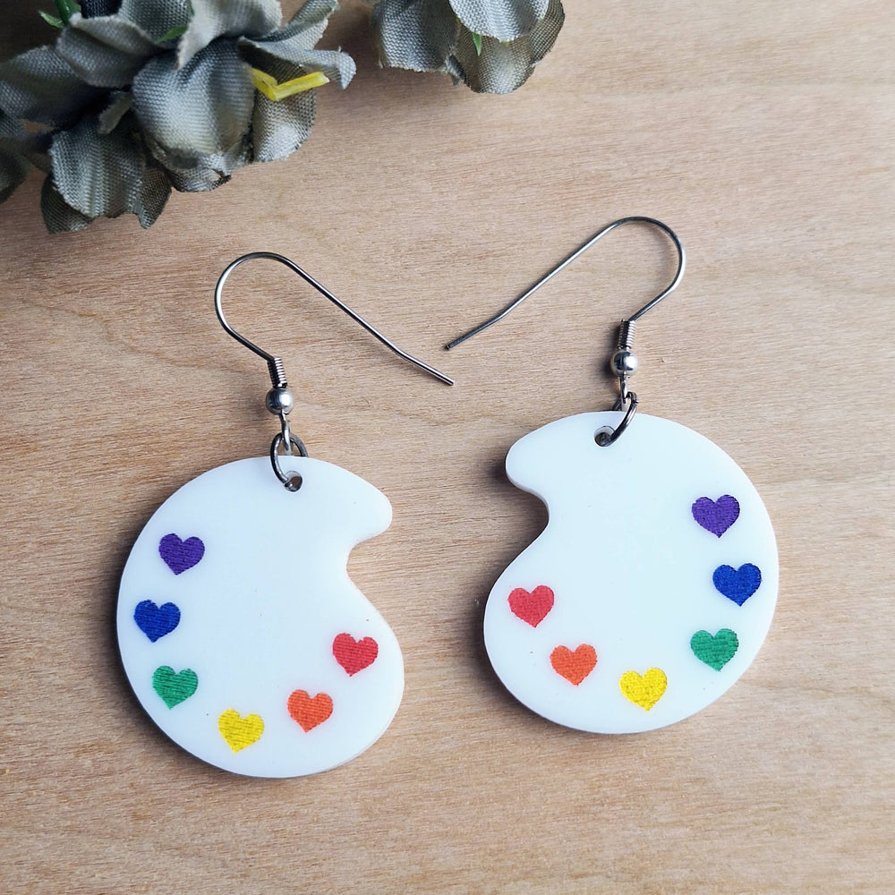 Rainbow Paint Pallet Earrings, Subtle Pride Earrings, Queer