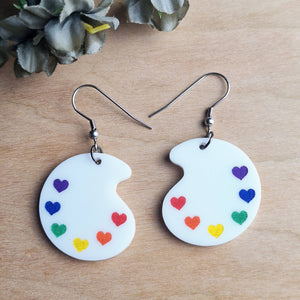 Rainbow Paint Pallet Earrings, Subtle Pride Earrings, Queer