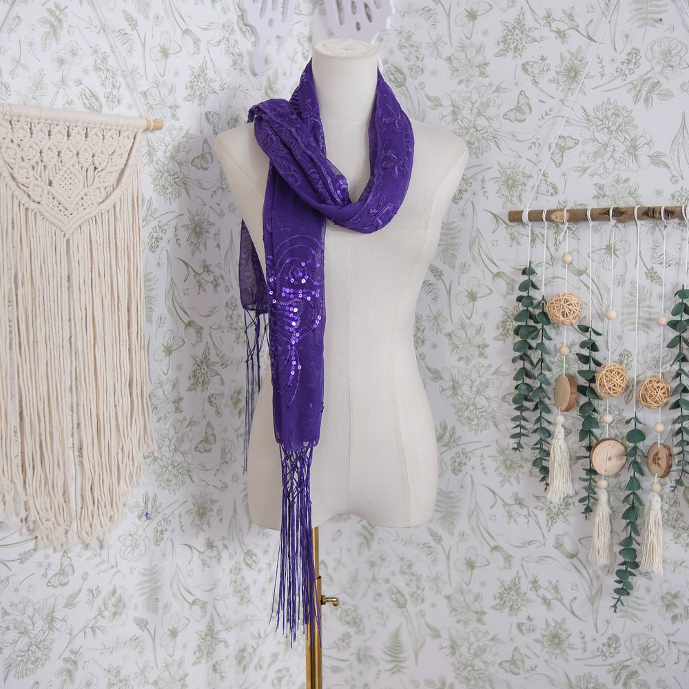 Sequin Embroidered Lace Fringe Shawl