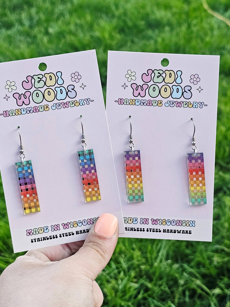 Rainbow Plaid Bar Earrings