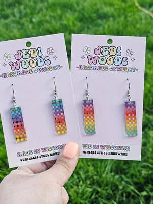Rainbow Plaid Bar Earrings