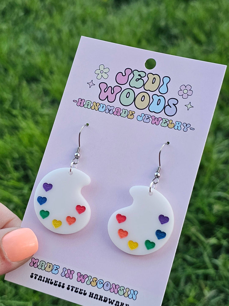 Rainbow Paint Pallet Earrings, Subtle Pride Earrings, Queer