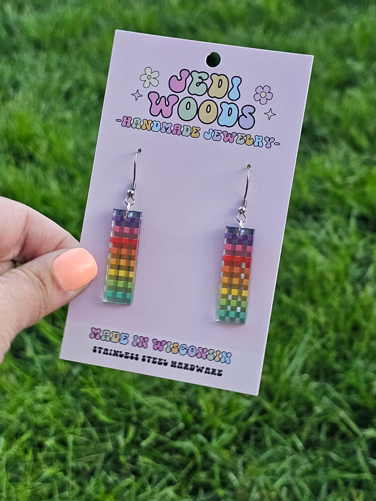 Rainbow Plaid Bar Earrings