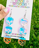 Triple Iridescent Skull Statement Earrings