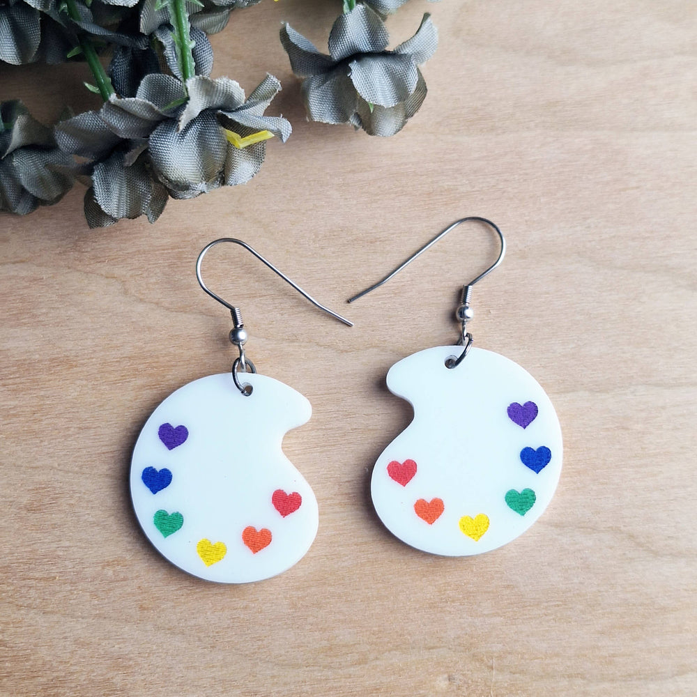 Rainbow Paint Pallet Earrings, Subtle Pride Earrings, Queer