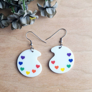 Rainbow Paint Pallet Earrings, Subtle Pride Earrings, Queer