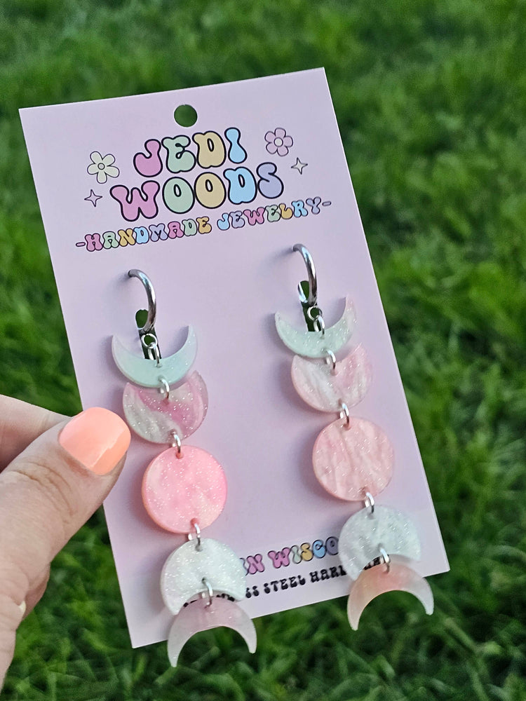 Bubblegum Swirl Moon Phase Earrings - Gauge Friendly Jewelry