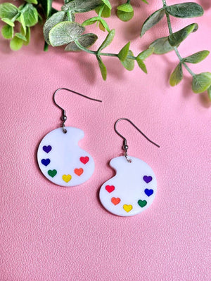 Rainbow Paint Pallet Earrings, Subtle Pride Earrings, Queer
