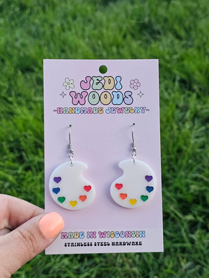 Rainbow Paint Pallet Earrings, Subtle Pride Earrings, Queer