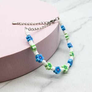 Natalia - Puka Shell Anklet Bracelet with Fimo Daisy Beads - PC