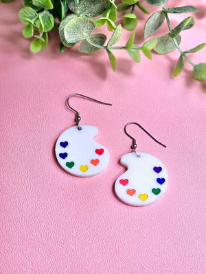 Rainbow Paint Pallet Earrings, Subtle Pride Earrings, Queer