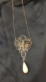 Art Deco 1930s Topazio Filigree Butterfly Necklace – Silver