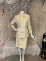 Saks Fifth Ave Jackie Kennedy style ivory tweed skirt suit small