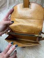 Vintage Mexican Aztec Mayan tooled leather purse (as is loose strap)