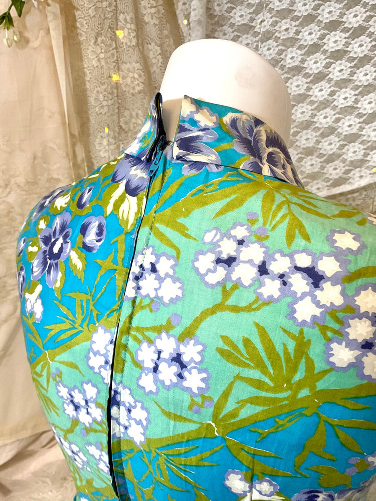 1960’s Blue Floral Liberty Circle Dress as is size Medium 10 12