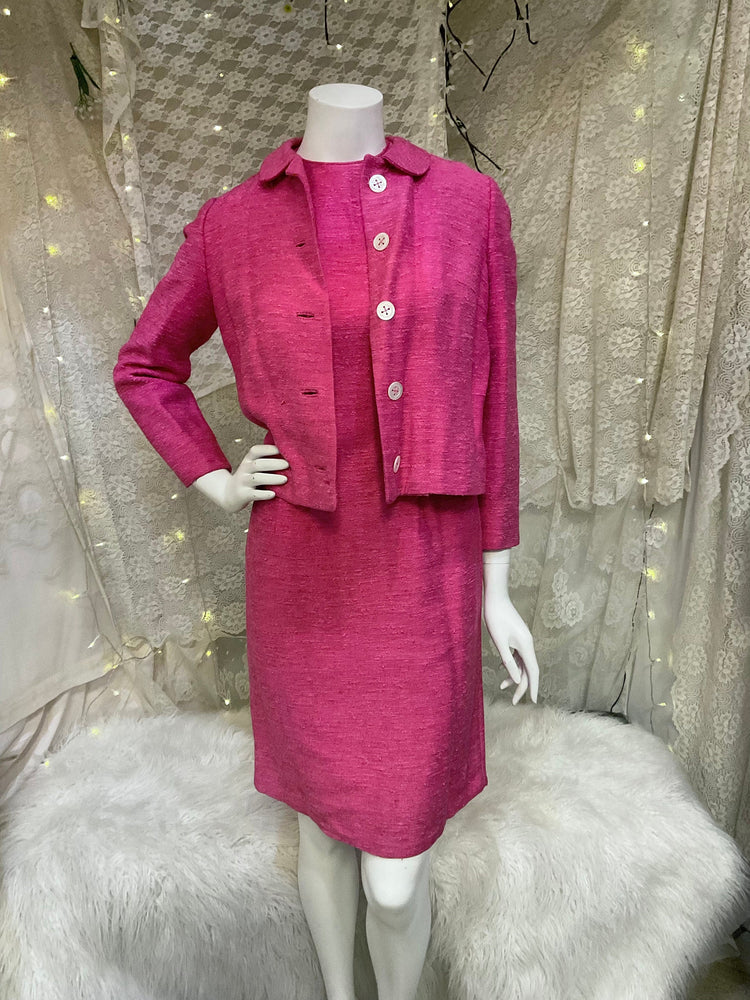 Hot pink 60s 2 pc set dress and jacket size xs 0