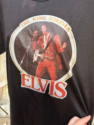 1970's Era Black Transfer Print Elvis Shirt Size M As is