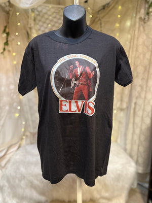 1970's Era Black Transfer Print Elvis Shirt Size M As is