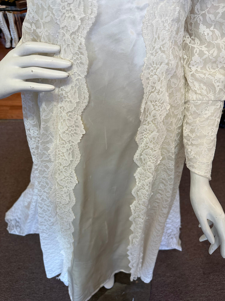 Vintage Lace Dress with Satin Panel Bishop Sleeves and Mandarin Collar