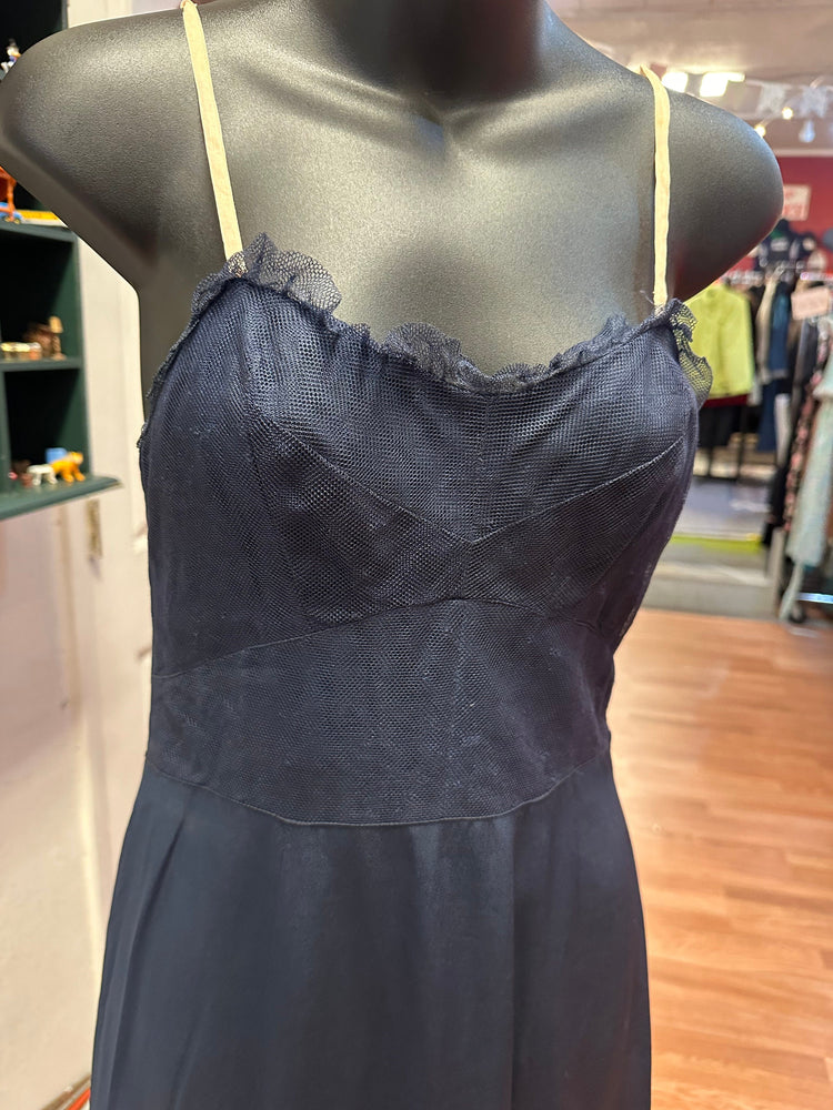 1940’s Navy Handmade Slip  Dress with Netting XS