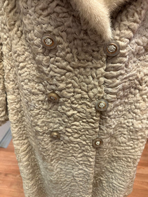 1950's Unique Gray Cream Persian Lamb Teddy Bear Coat with Mink Collar