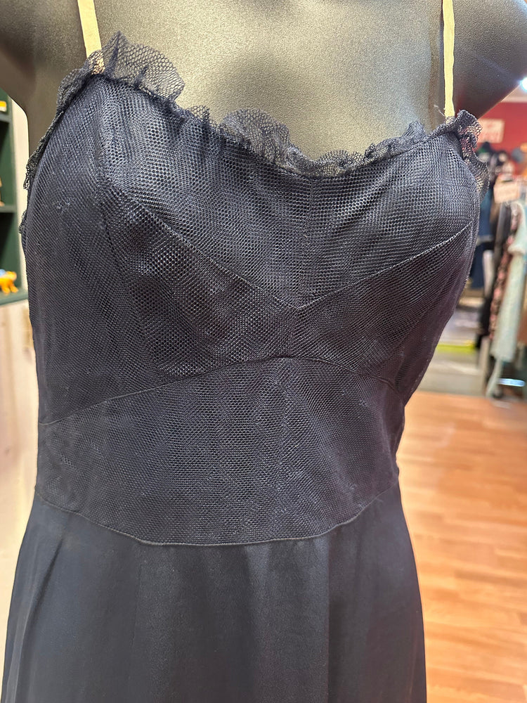 1940’s Navy Handmade Slip  Dress with Netting XS